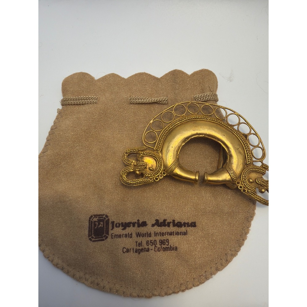 Joyeria Adriana 18k Gold Overlay Pre-Columbian Style Filigree Belt Buckle Pouch